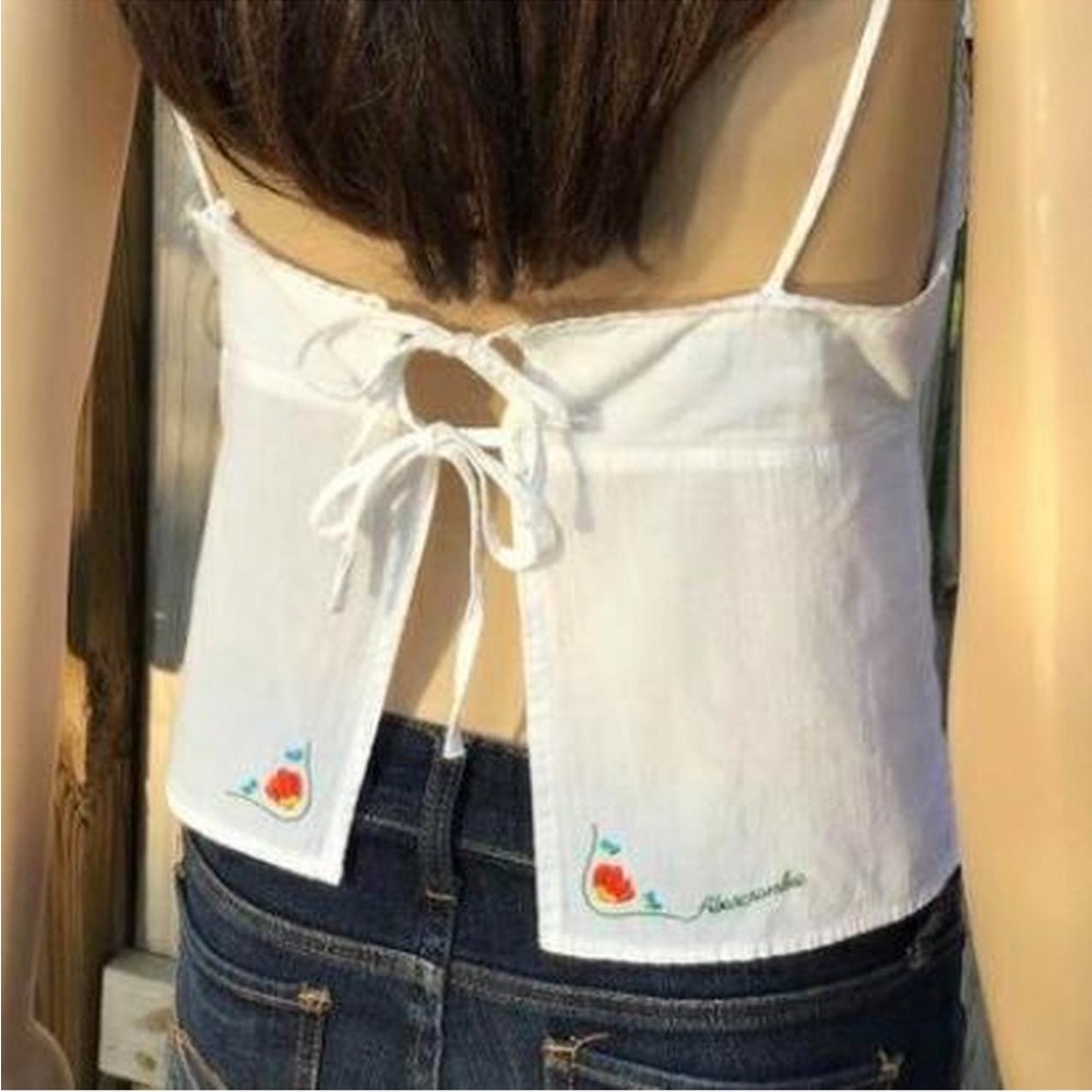 Abercrombie & Fitch Vintage Cotton Floral Embroidered White Tablecloth Tank L - Picture 3 of 7